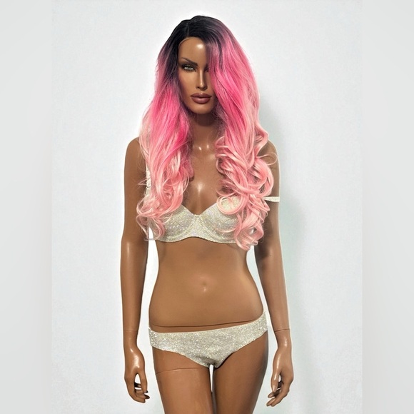 Balayage Pink Wig Ombré Curled Wavy Lace Front Dark Roots Synthetic Jem - Picture 10 of 10